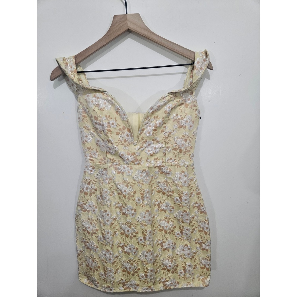 Lulus Yellow Floral Brocade Mini Dress S Corset Romantic Wedding Guest